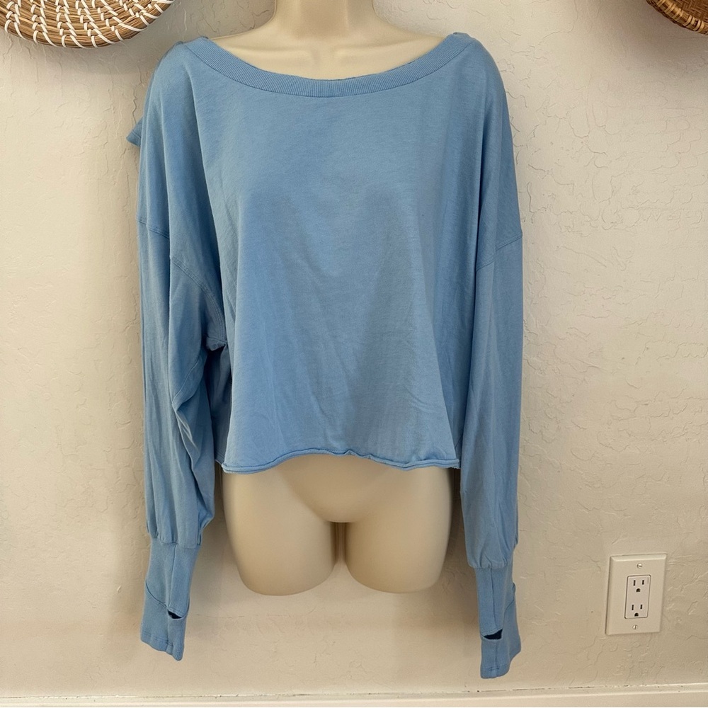 NWT JoyLab Light Blue Boxy Fit Long-Sleeve Tee with Cross Back Detail. XL